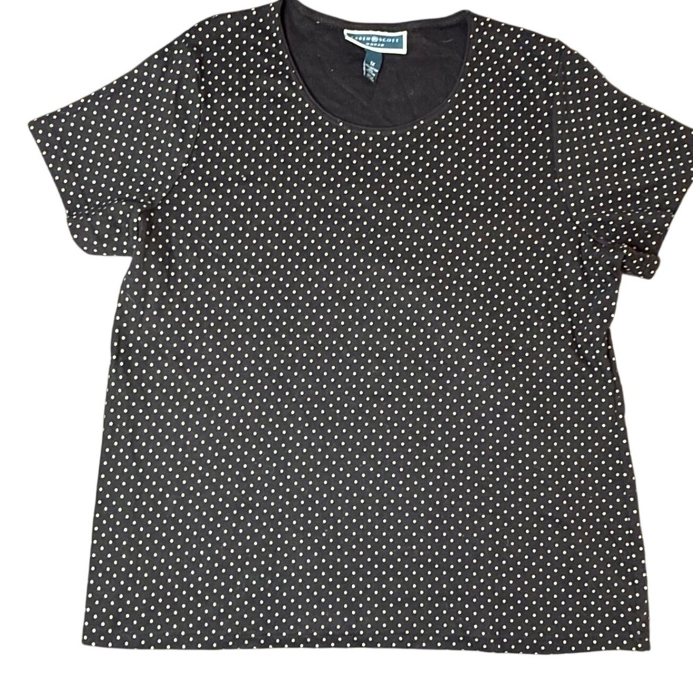Karen Scott Woman 1X Black White Polka Dot Short Sleeve Top Casual